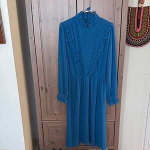 VINTAGE Chiffon high neck ruffle dress long sleeve